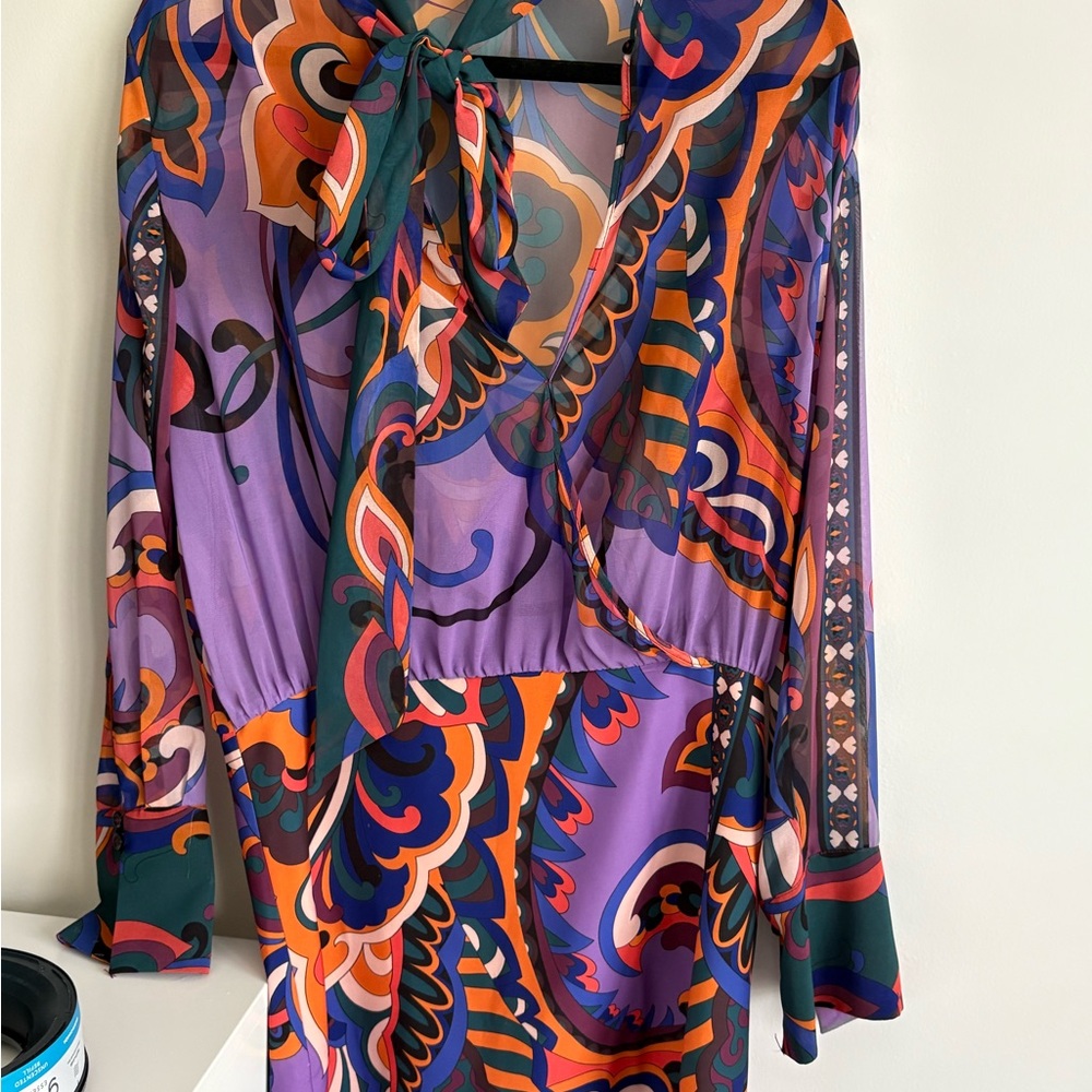 Zara Purple Multi-Color Paisley Wrap Mini Dress